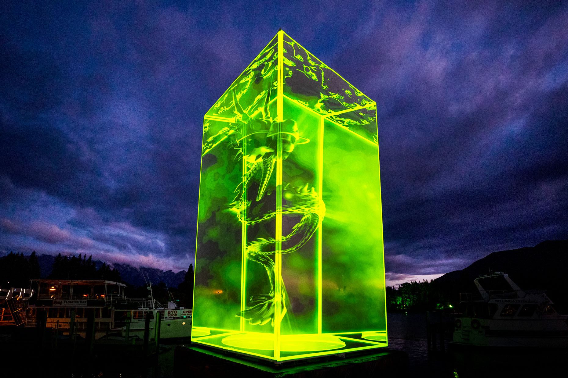 Illuminated art cube — custom rig in Queenstown — LUMA